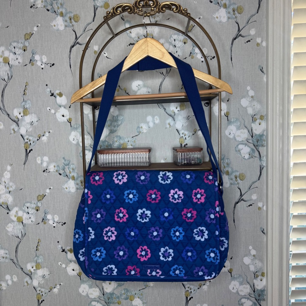 Vera Bradley Blue Bayou Floral Quilted Cotton Messenger Bag Crossbody